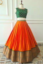 Load image into Gallery viewer, Orange &amp; Green Crop Top Skirt
