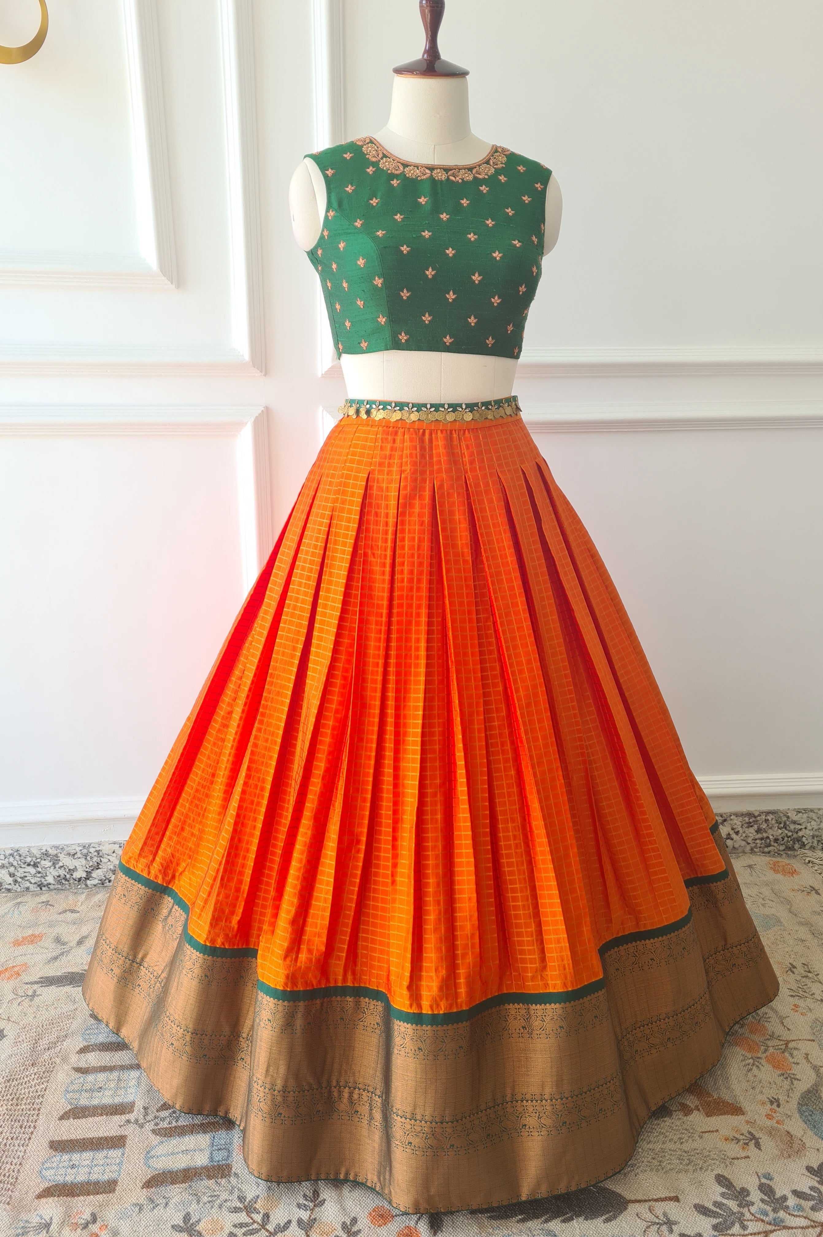 Orange & Green Crop Top Skirt