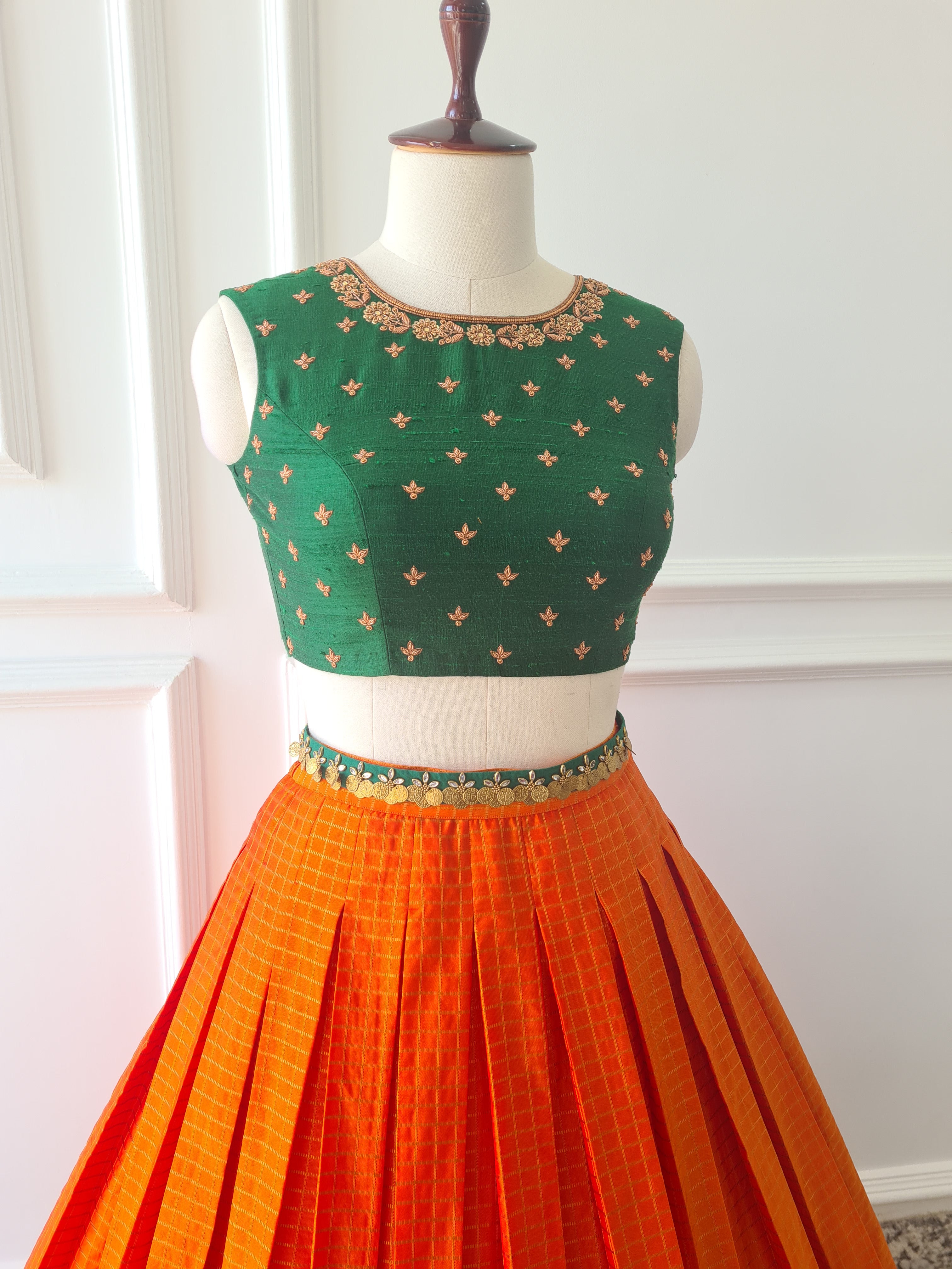 Orange & Green Crop Top Skirt