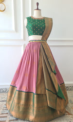 Load image into Gallery viewer, Green &amp; Blush Pink Pre-Draped Lehanga Set
