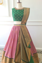 Load image into Gallery viewer, Green &amp; Blush Pink Pre-Draped Lehanga Set
