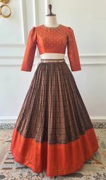 Load image into Gallery viewer, Orange &amp; Brown Crop Top Skirt
