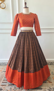Orange & Brown Crop Top Skirt