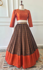 Load image into Gallery viewer, Orange &amp; Brown Crop Top Skirt
