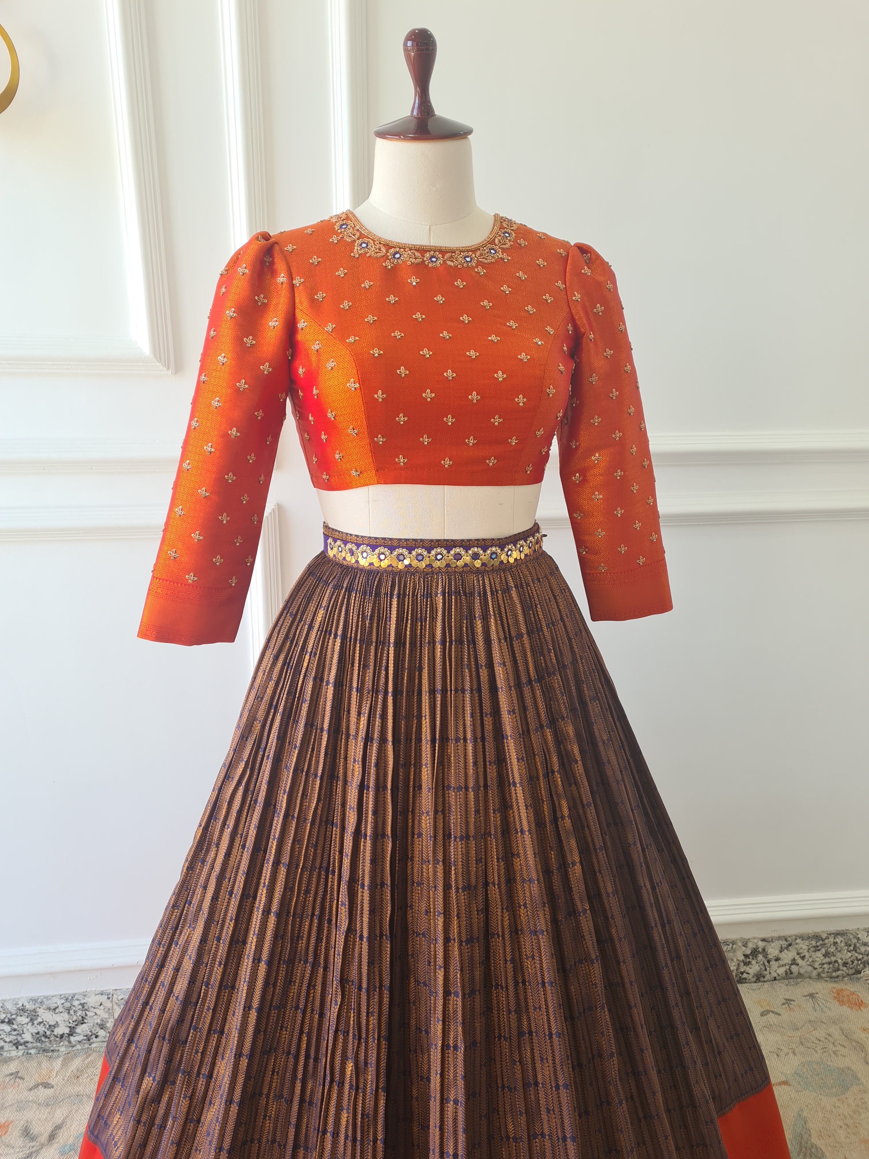 Orange & Brown Crop Top Skirt