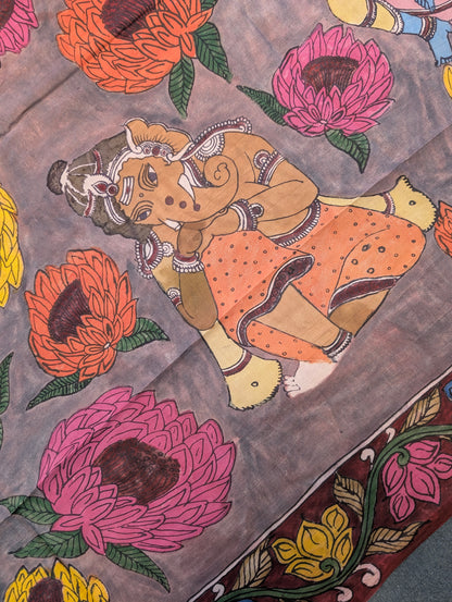 Pure Modal silk X Pen Kalamkari - Dusty Mauve