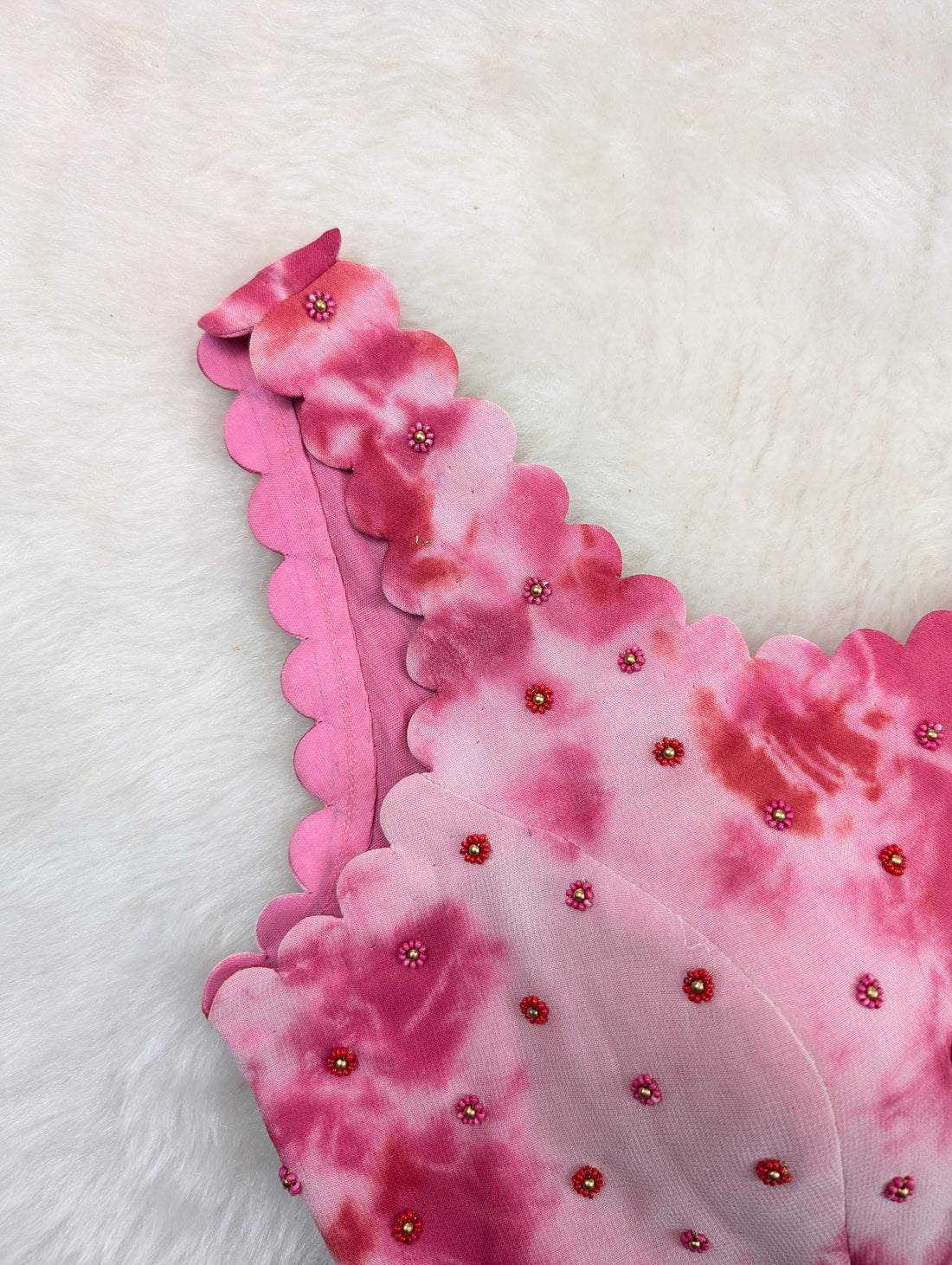 Tie-Dye Pink Sleeveless Blouse with Beaded Embellishments