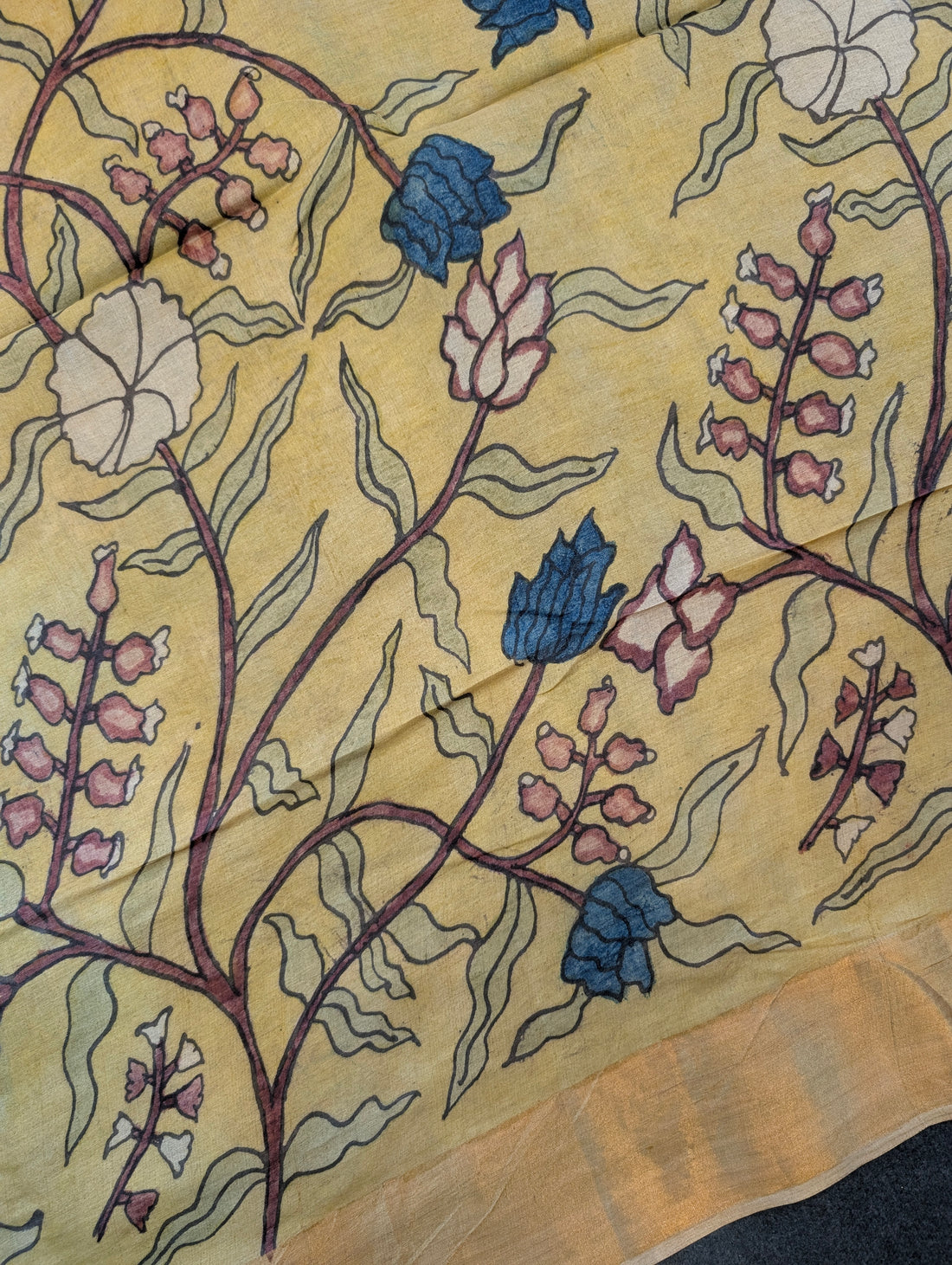 Pure Tussar Silk X Pen Kalamkari - Golden Mustard