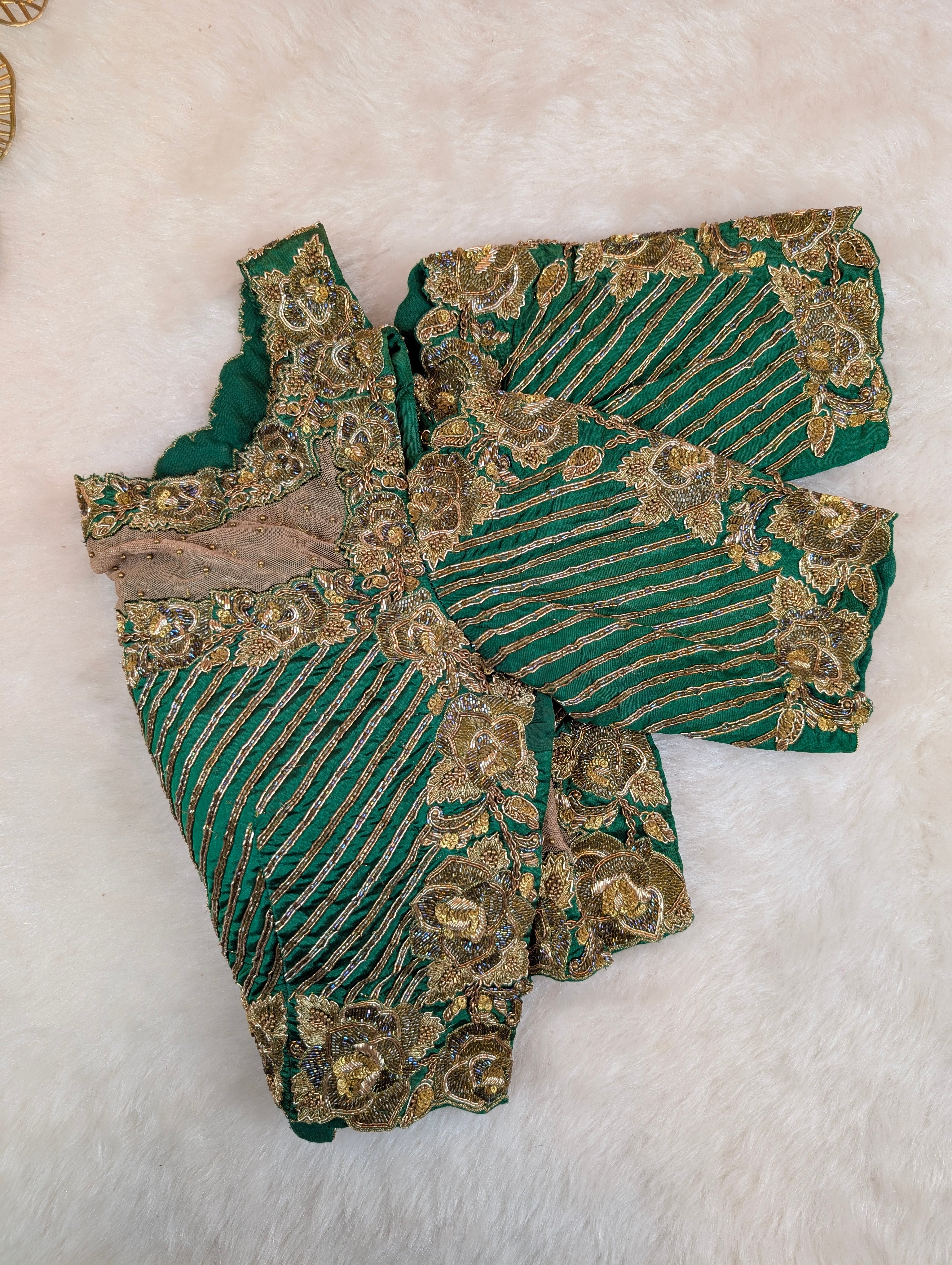 Heavy Hand Embroidered Green Cutwork Blouse
