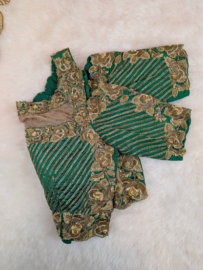 Heavy Hand Embroidered Green Cutwork Blouse