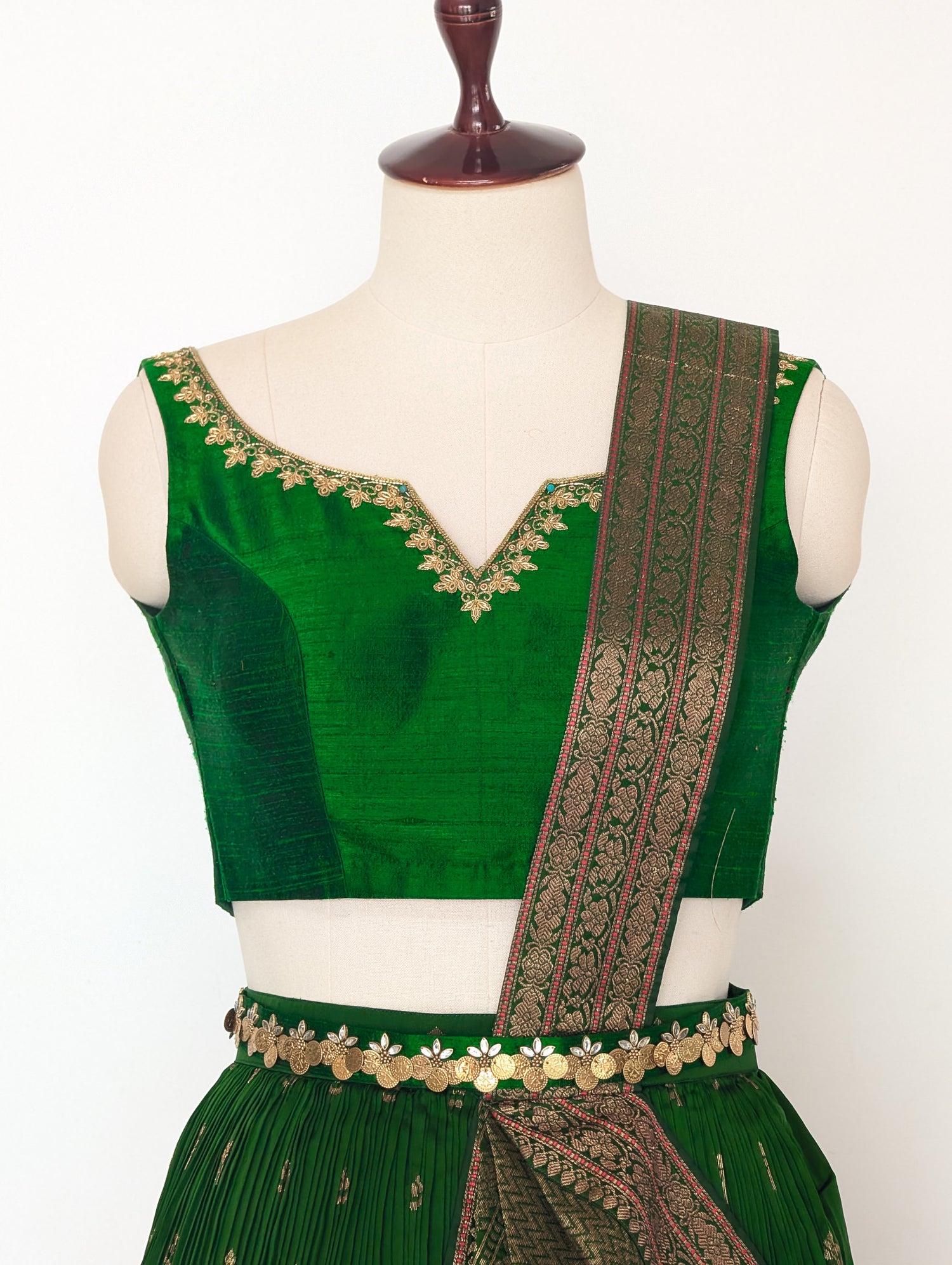Emerald Green Pre Draped Lehenga Set