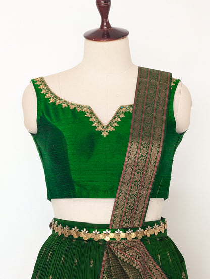 Emerald Green Pre Draped Lehenga Set