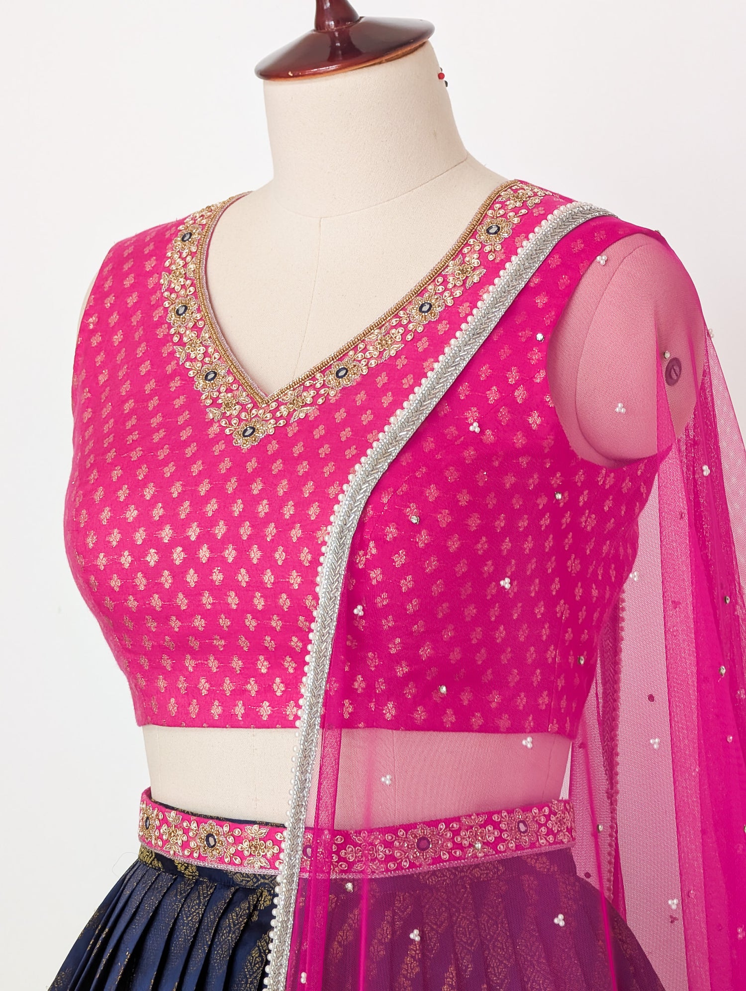 Pink &amp; Navy Blue Lehenga Set