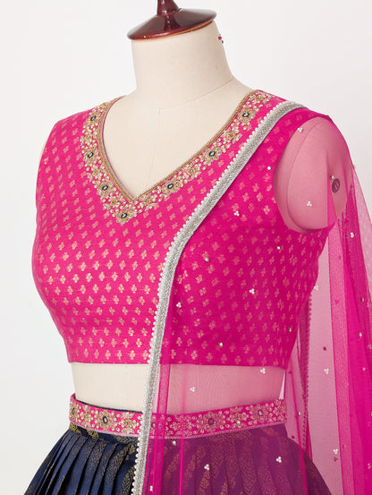 Pink &amp; Navy Blue Lehenga Set