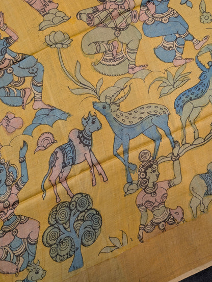 Pen Kalamkari X Pure Tussar - Antique Gold