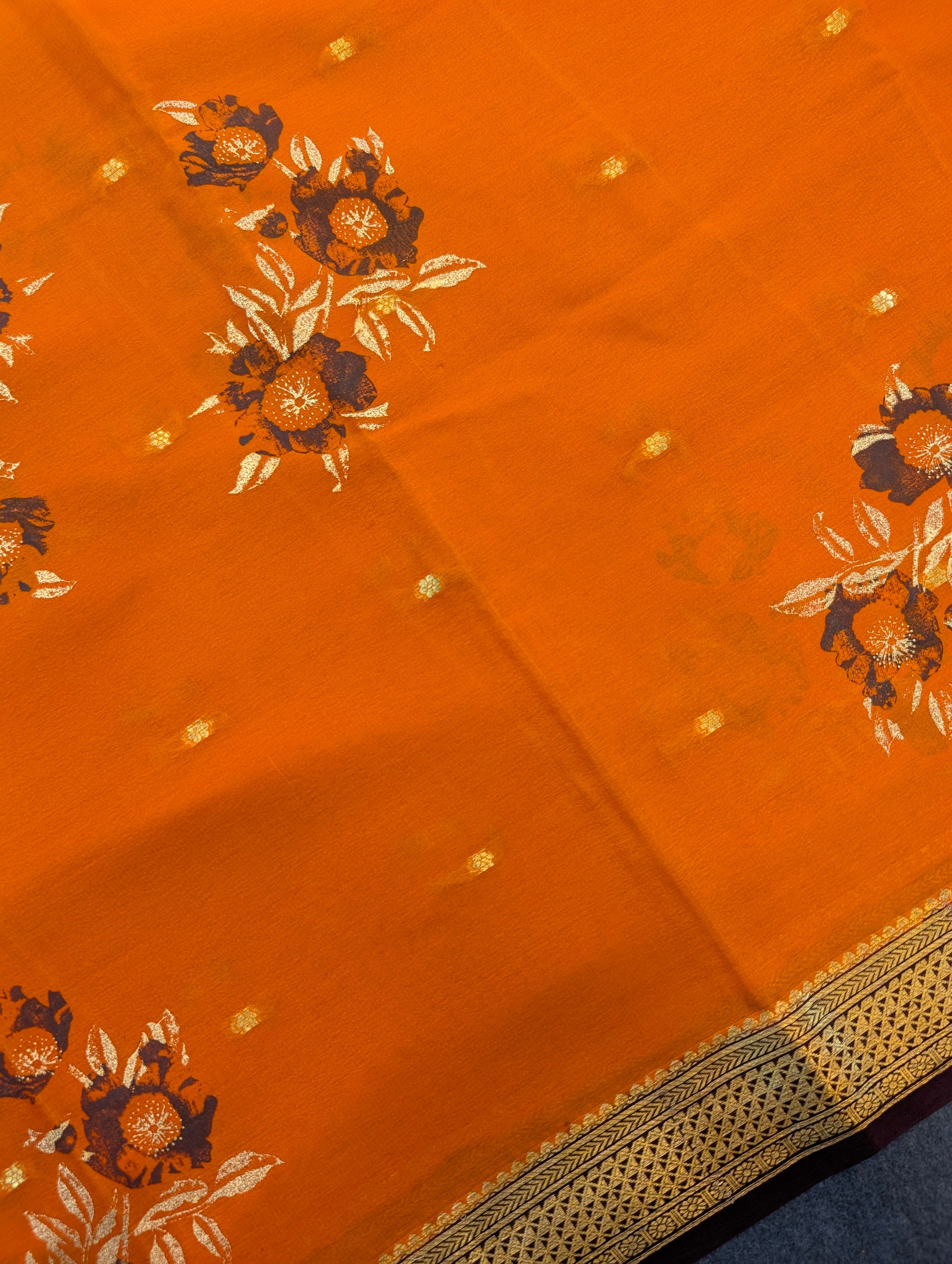 Pure Mysore Silk Crepe - Burnt Orange with Brown