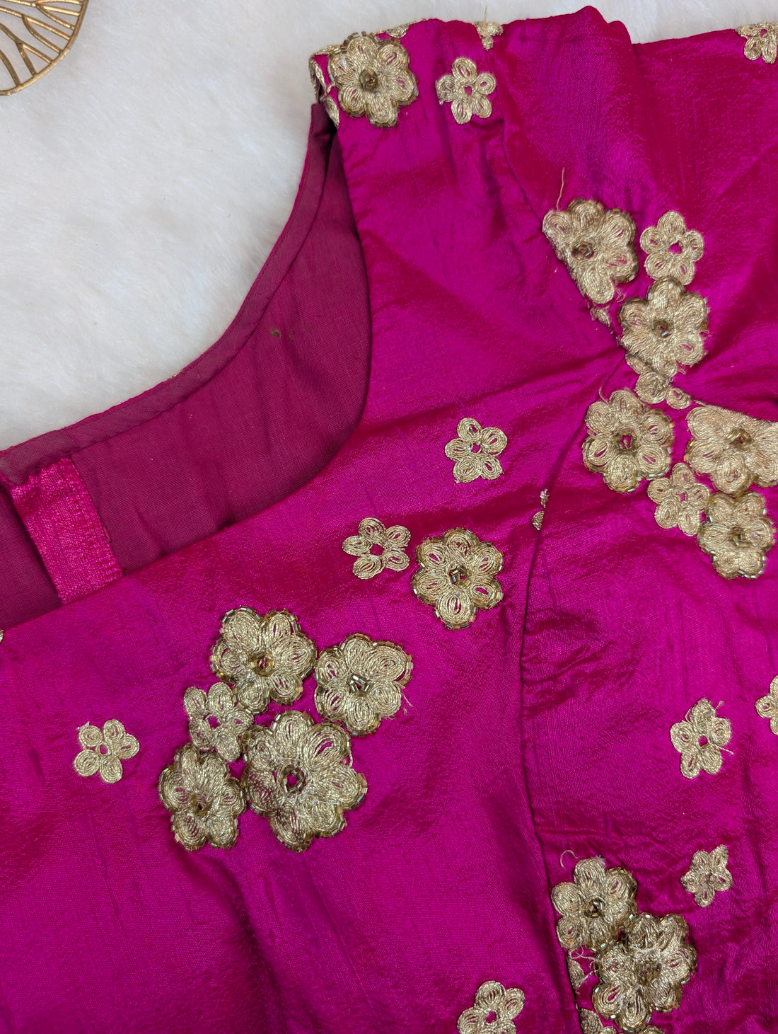 Rani Pink Floral Embroidered Silk Blouse