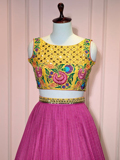Pure Moonga Silk Skirt With Heavy Hand Embroidered Blouse