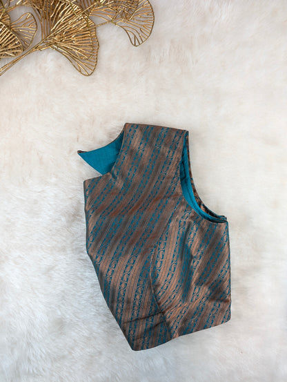 Teal Blue Brocade Blouse