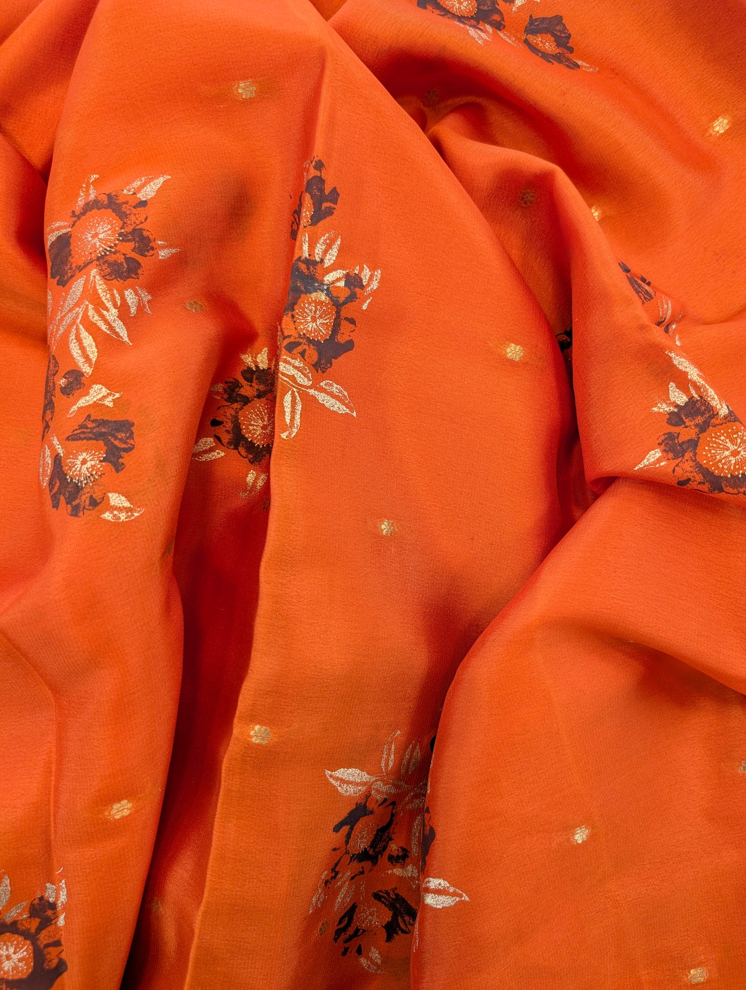 Pure Mysore Silk Crepe - Burnt Orange with Brown