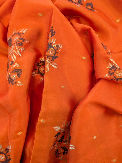 Pure Mysore Silk Crepe - Burnt Orange with Brown