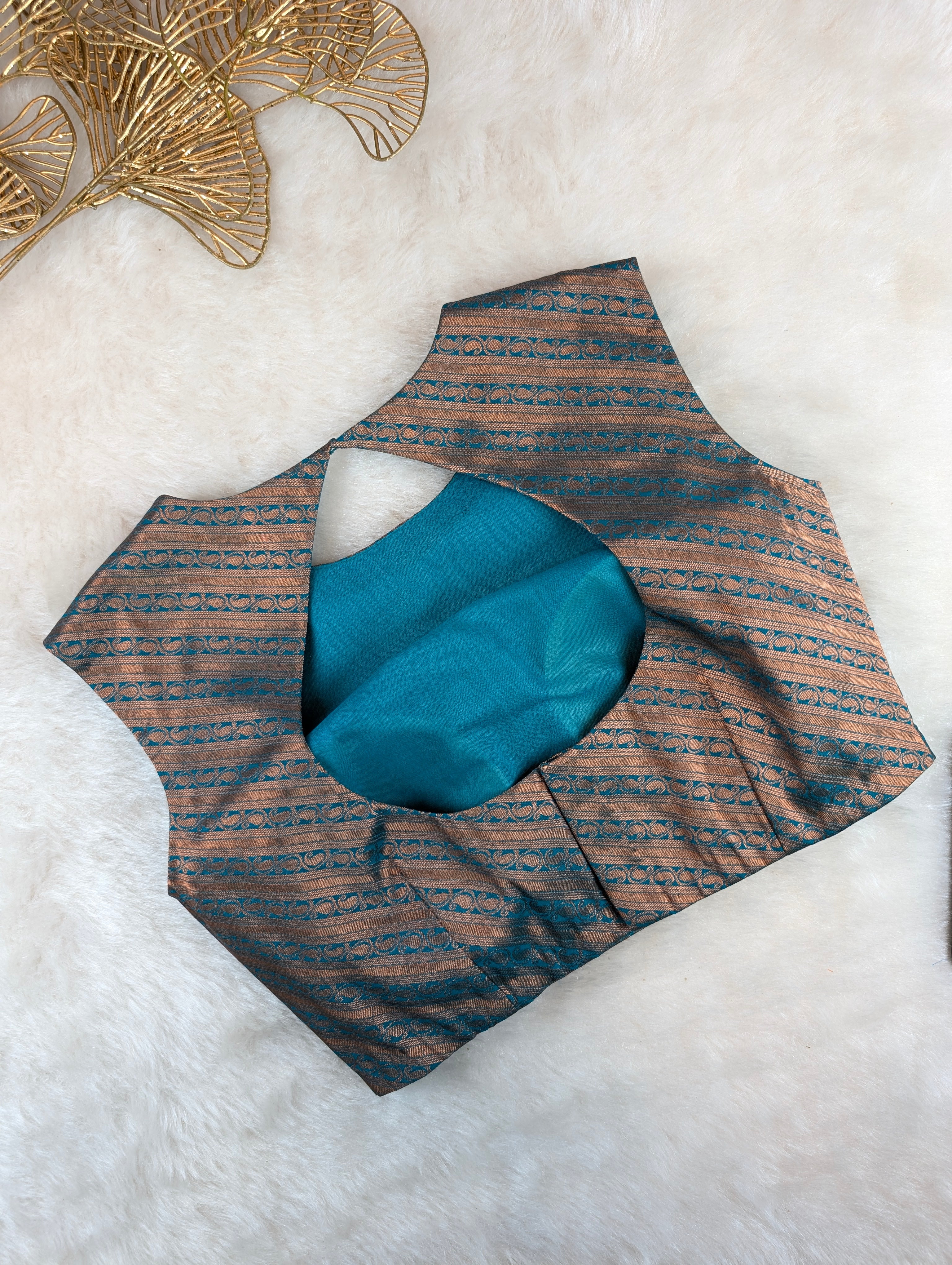 Teal Blue Brocade Blouse