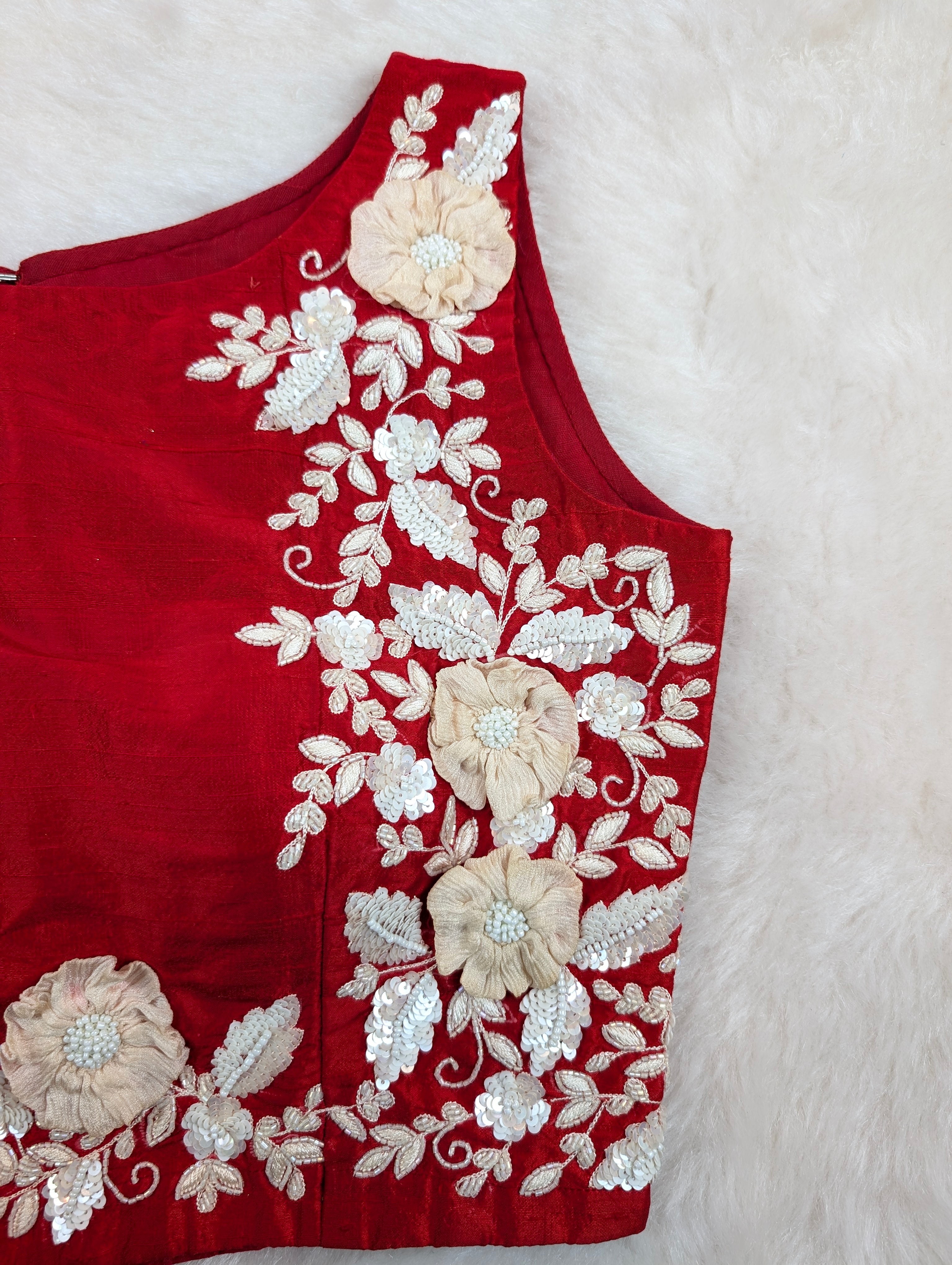 Red Embroidered Sleeveless Blouse