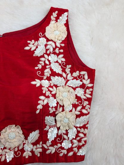 Red Embroidered Sleeveless Blouse