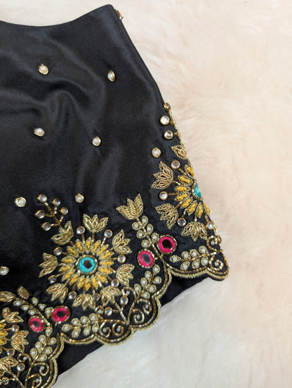 Black Sleeveless Embroidered Spaghetti Blouse