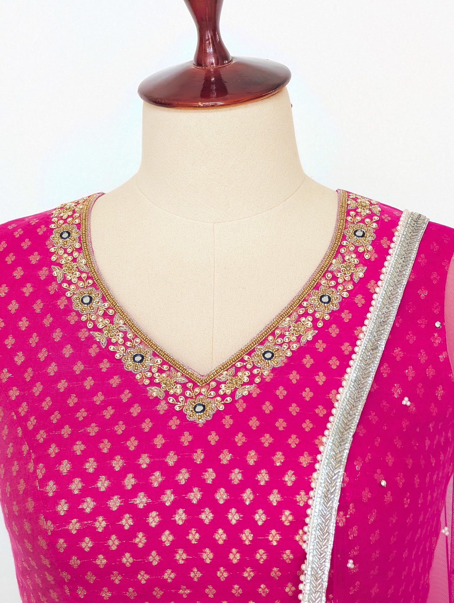Pink &amp; Navy Blue Lehenga Set
