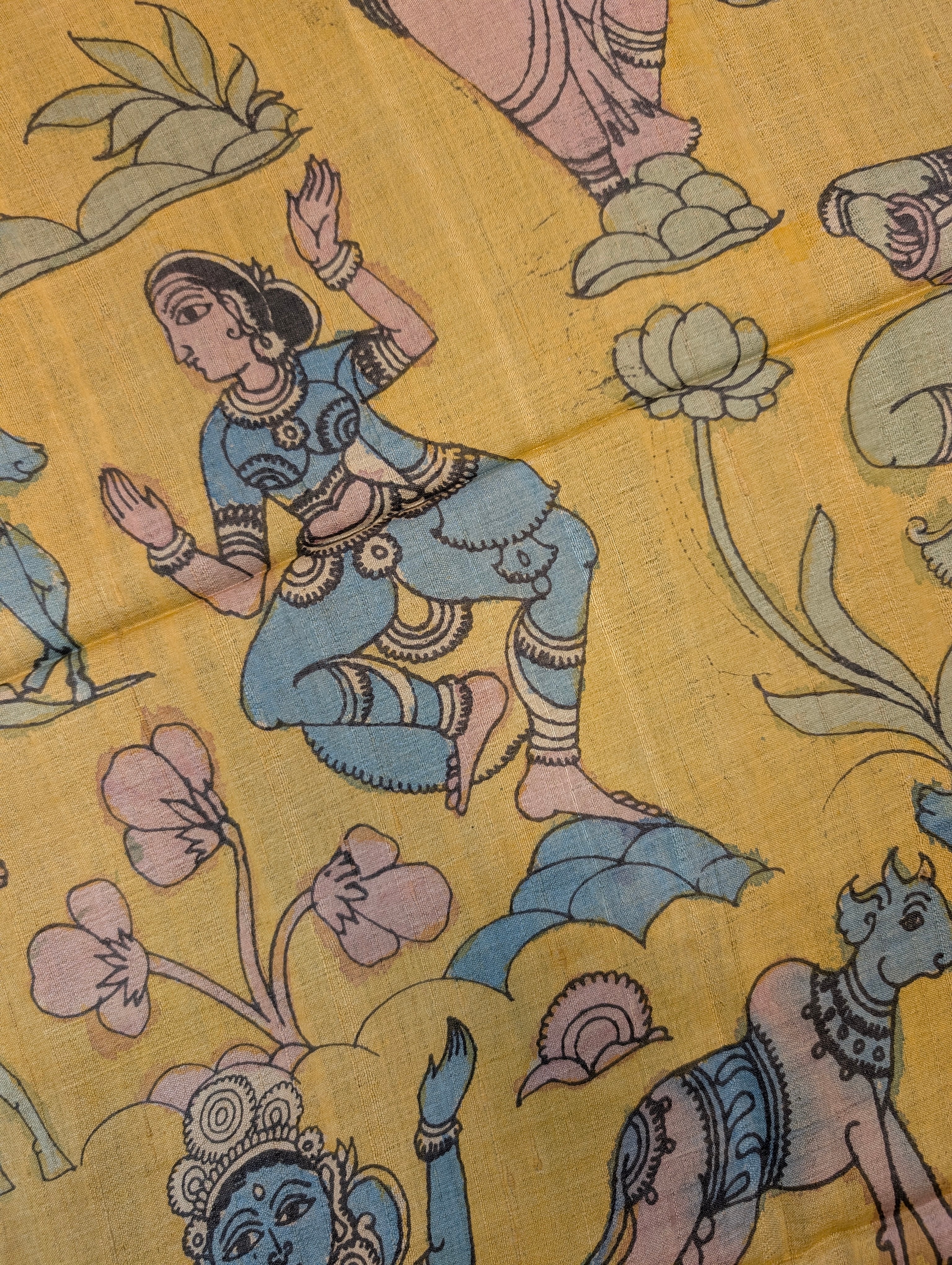 Pen Kalamkari X Pure Tussar - Antique Gold