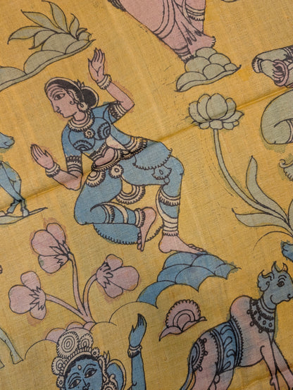 Pen Kalamkari X Pure Tussar - Antique Gold