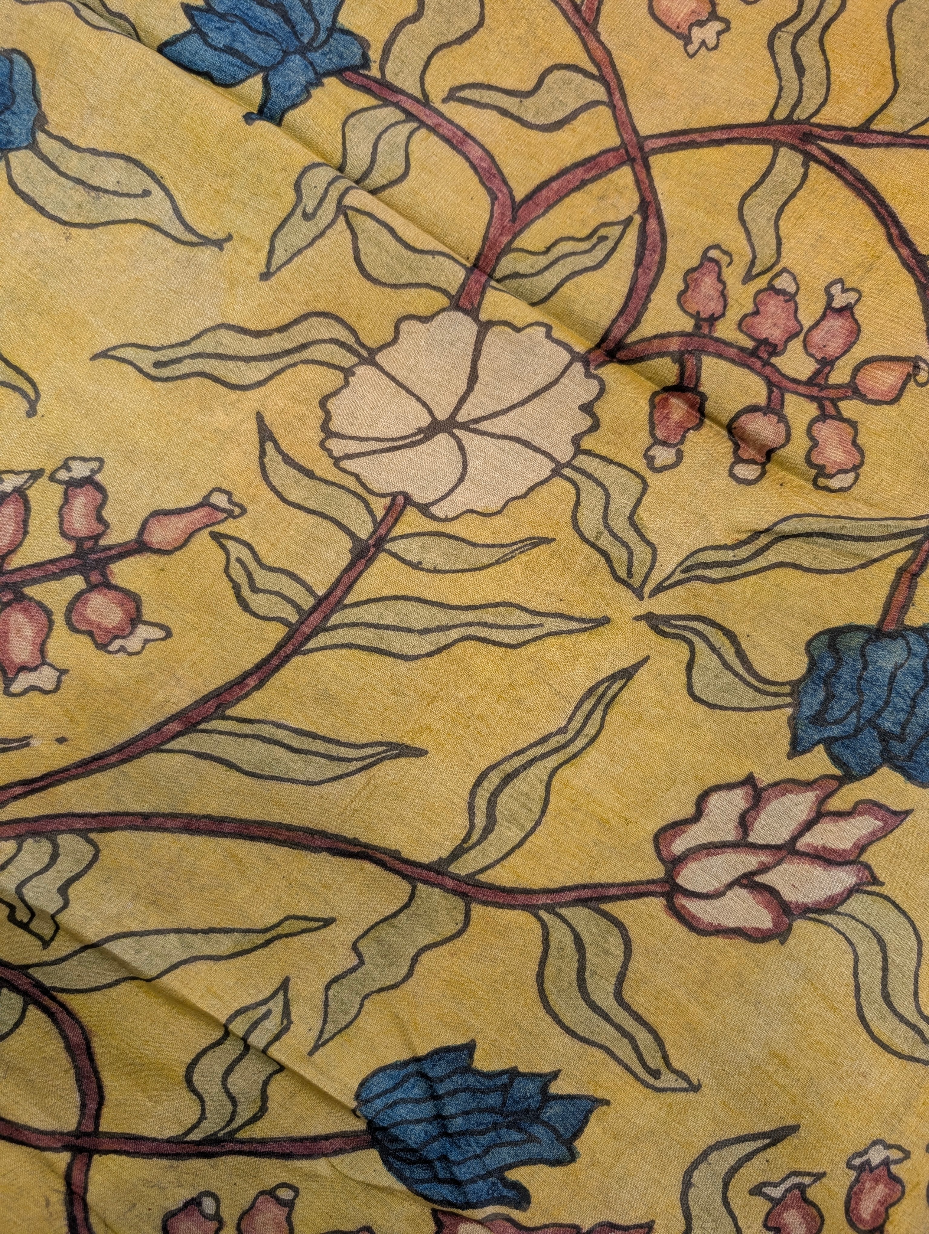 Pure Tussar Silk X Pen Kalamkari - Golden Mustard