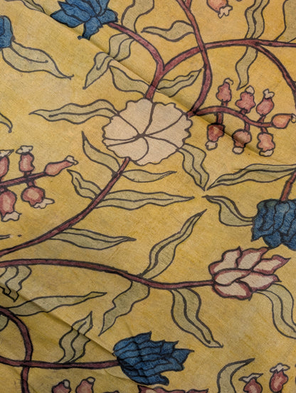 Pure Tussar Silk X Pen Kalamkari - Golden Mustard