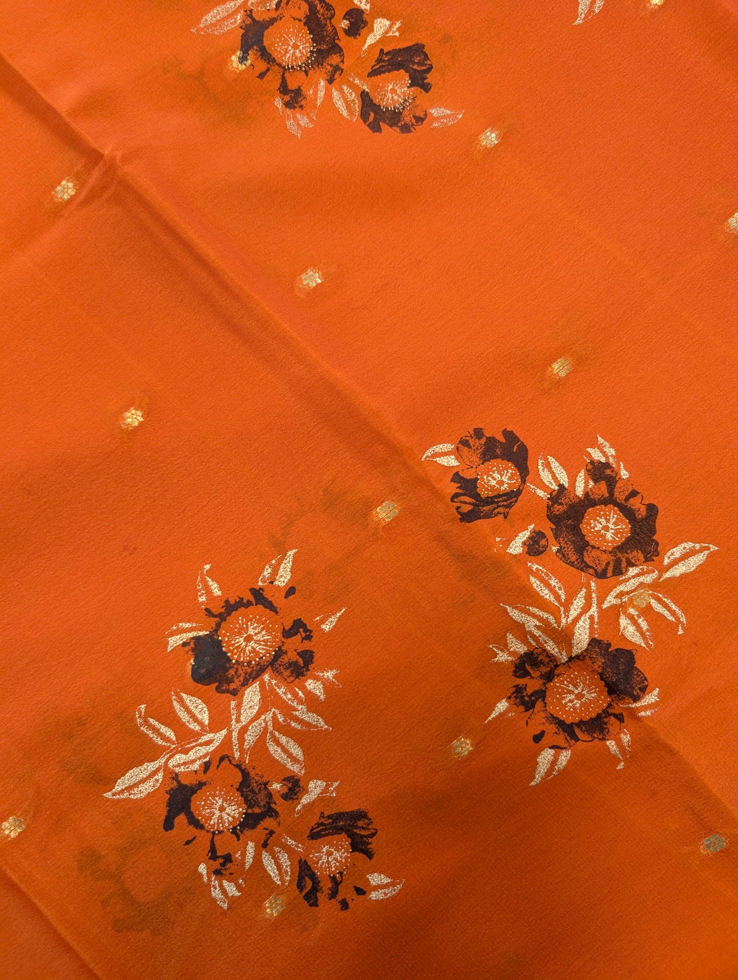 Pure Mysore Silk Crepe - Burnt Orange with Brown