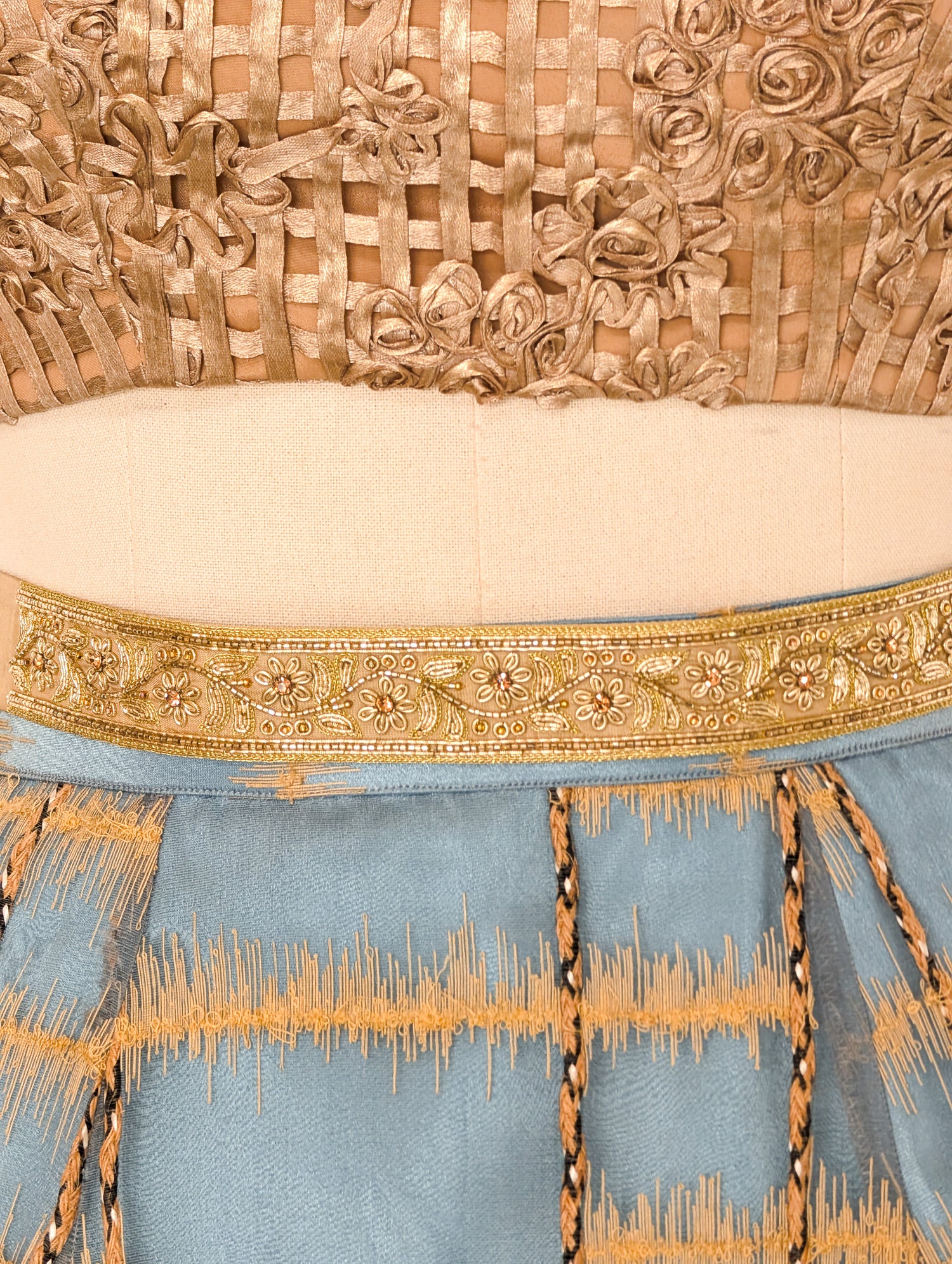 Powder Blue Skirt w/t Gold pattern blouse