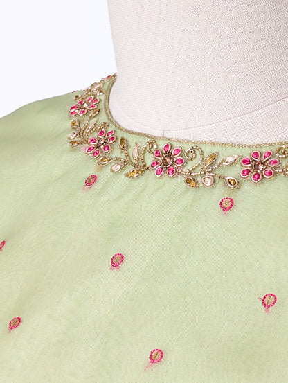 Pink Floral Skirt w/t Pastel Green Blouse