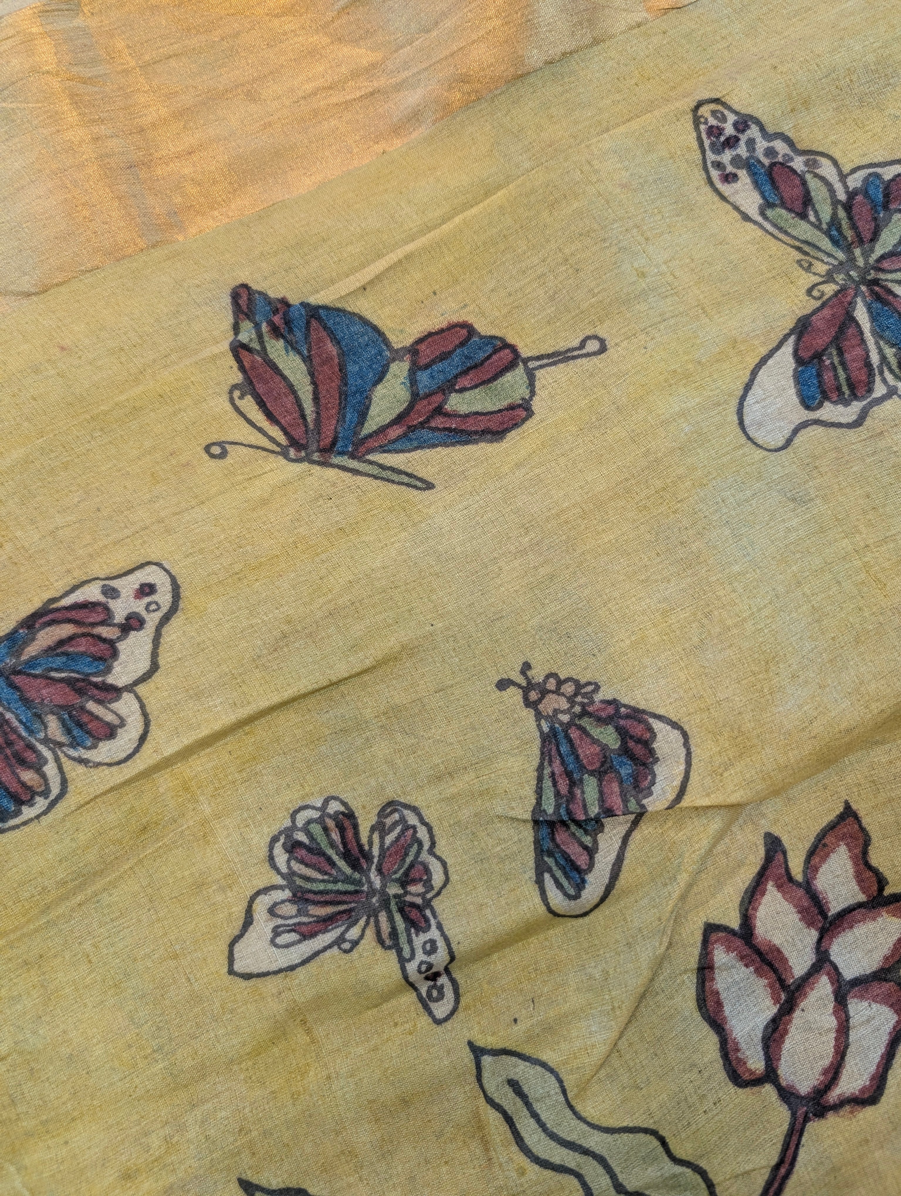 Pure Tussar Silk X Pen Kalamkari - Golden Mustard