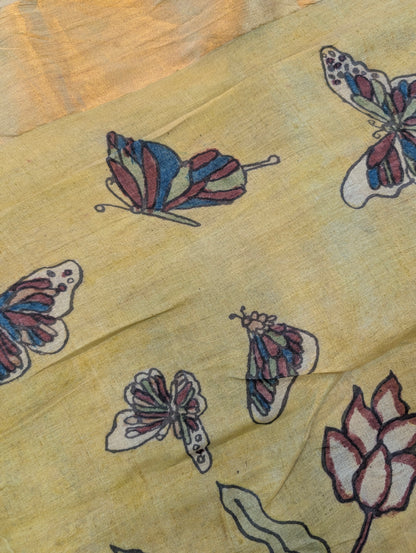 Pure Tussar Silk X Pen Kalamkari - Golden Mustard
