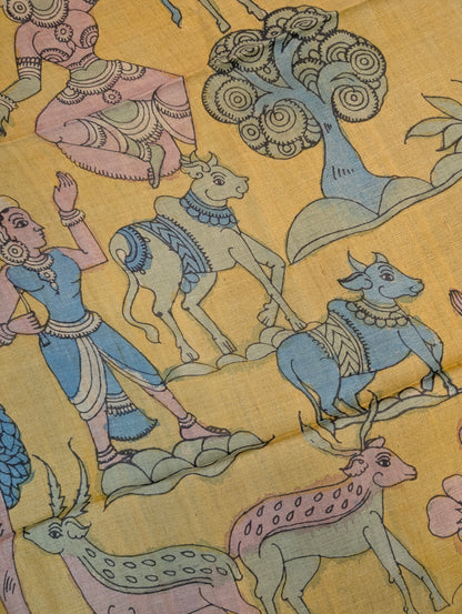 Pen Kalamkari X Pure Tussar - Antique Gold