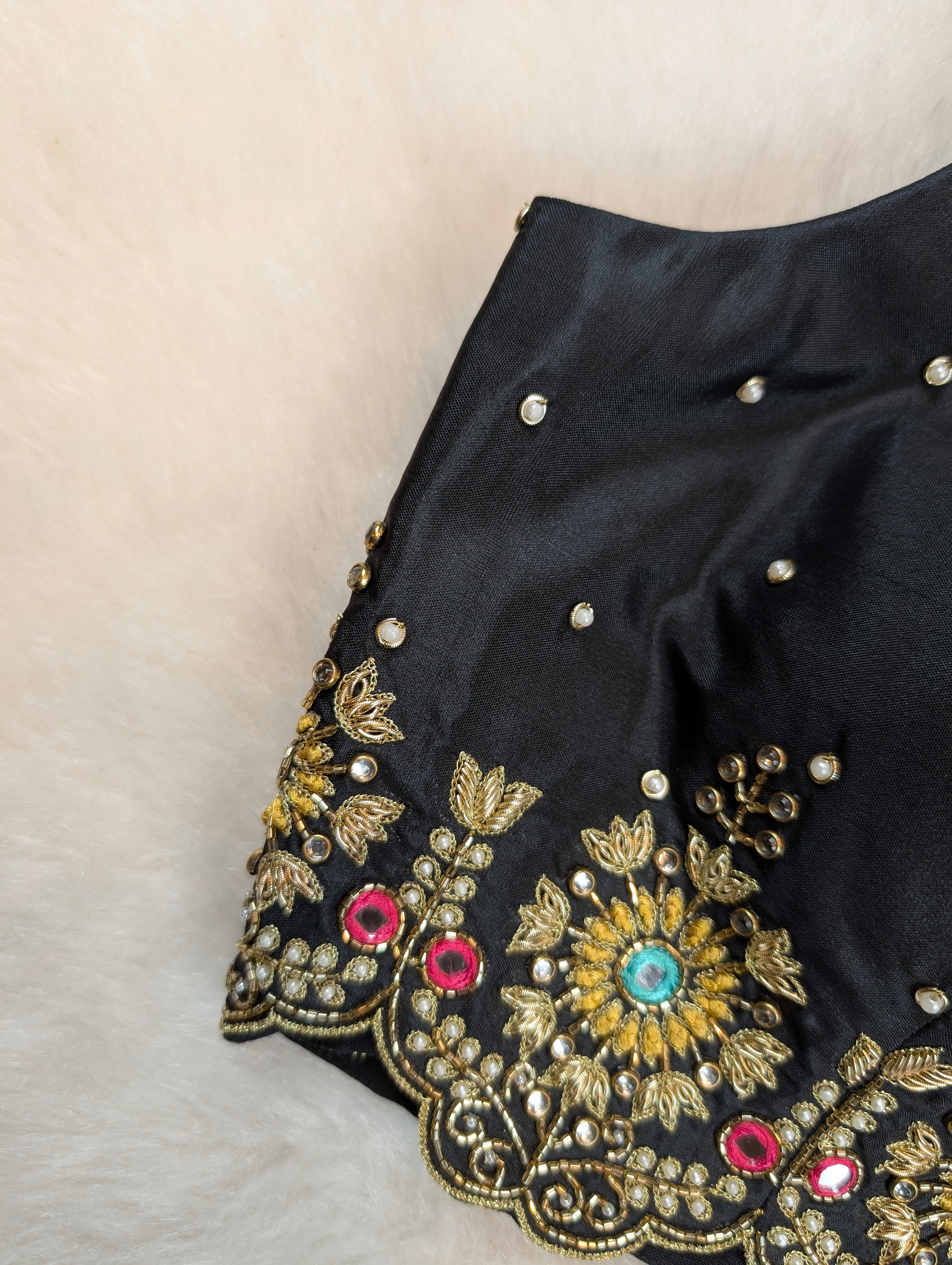 Black Sleeveless Embroidered Spaghetti Blouse