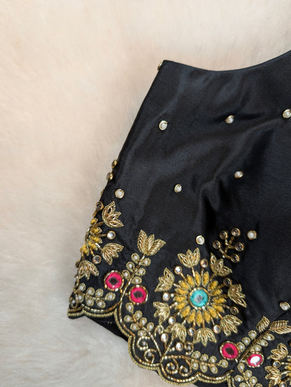 Black Sleeveless Embroidered Spaghetti Blouse