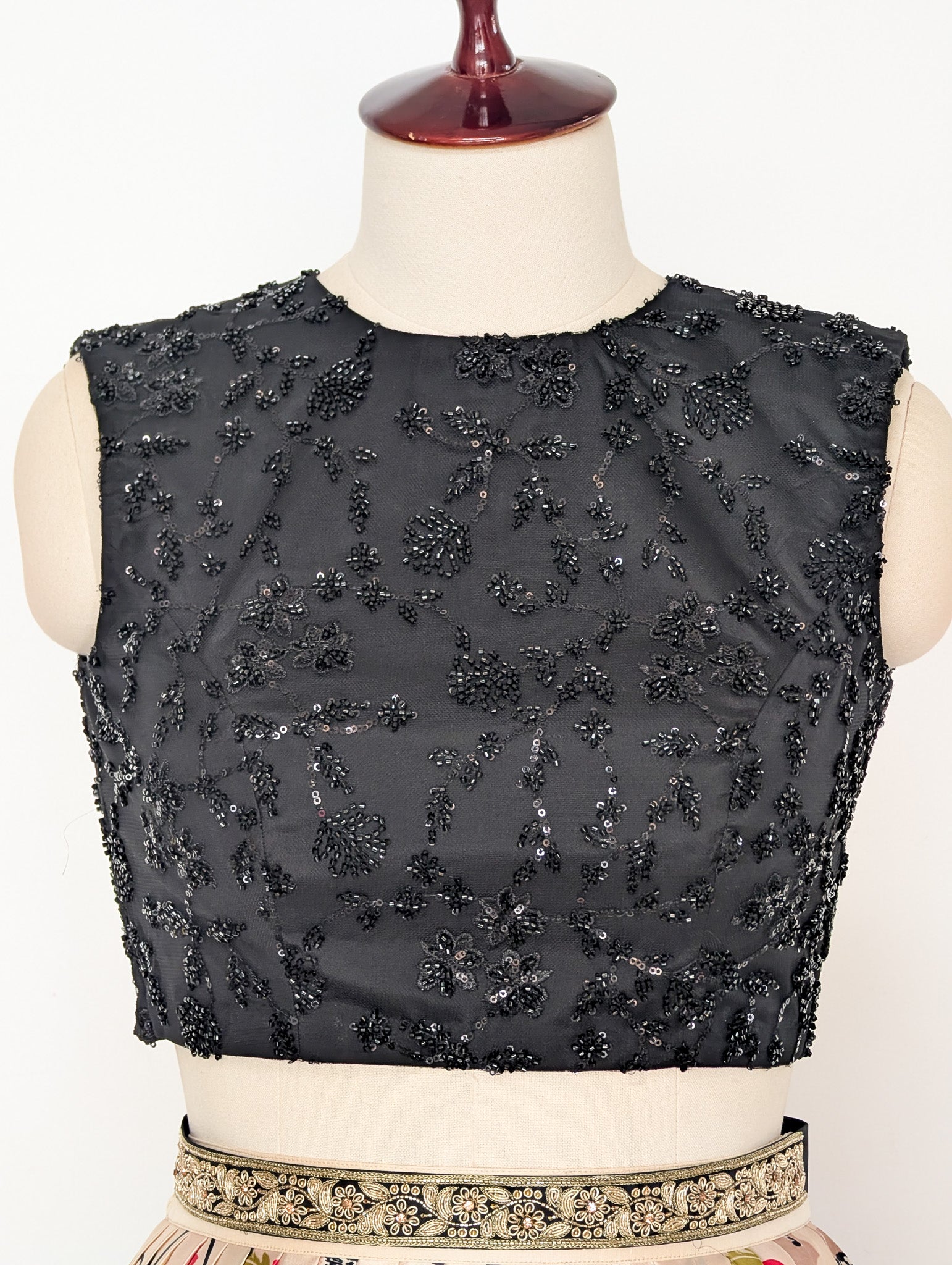 Chic Black Floral Pleated Lehenga