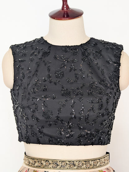 Chic Black Floral Pleated Lehenga