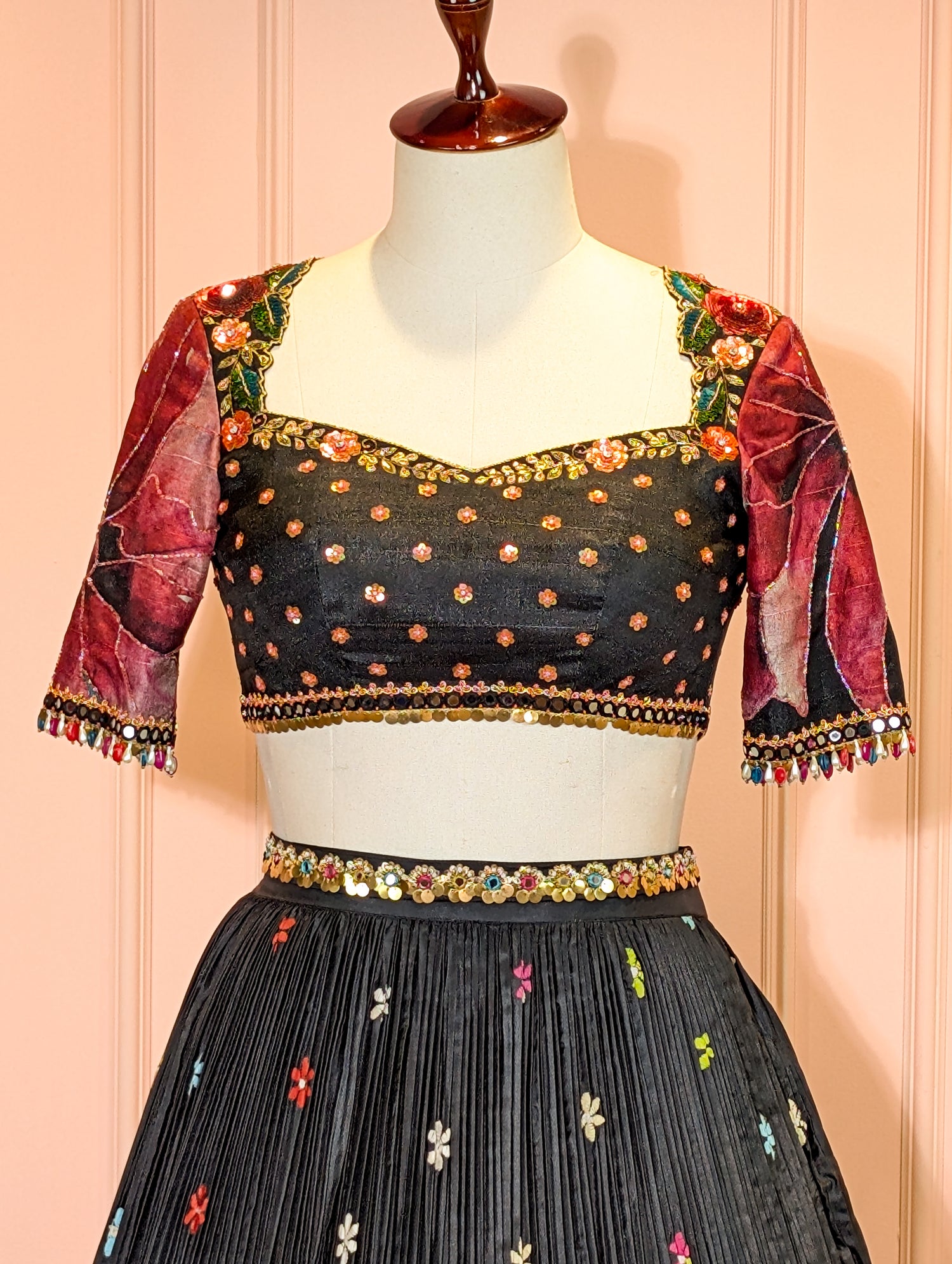 Black Kantha Embroidered Lehenga Set