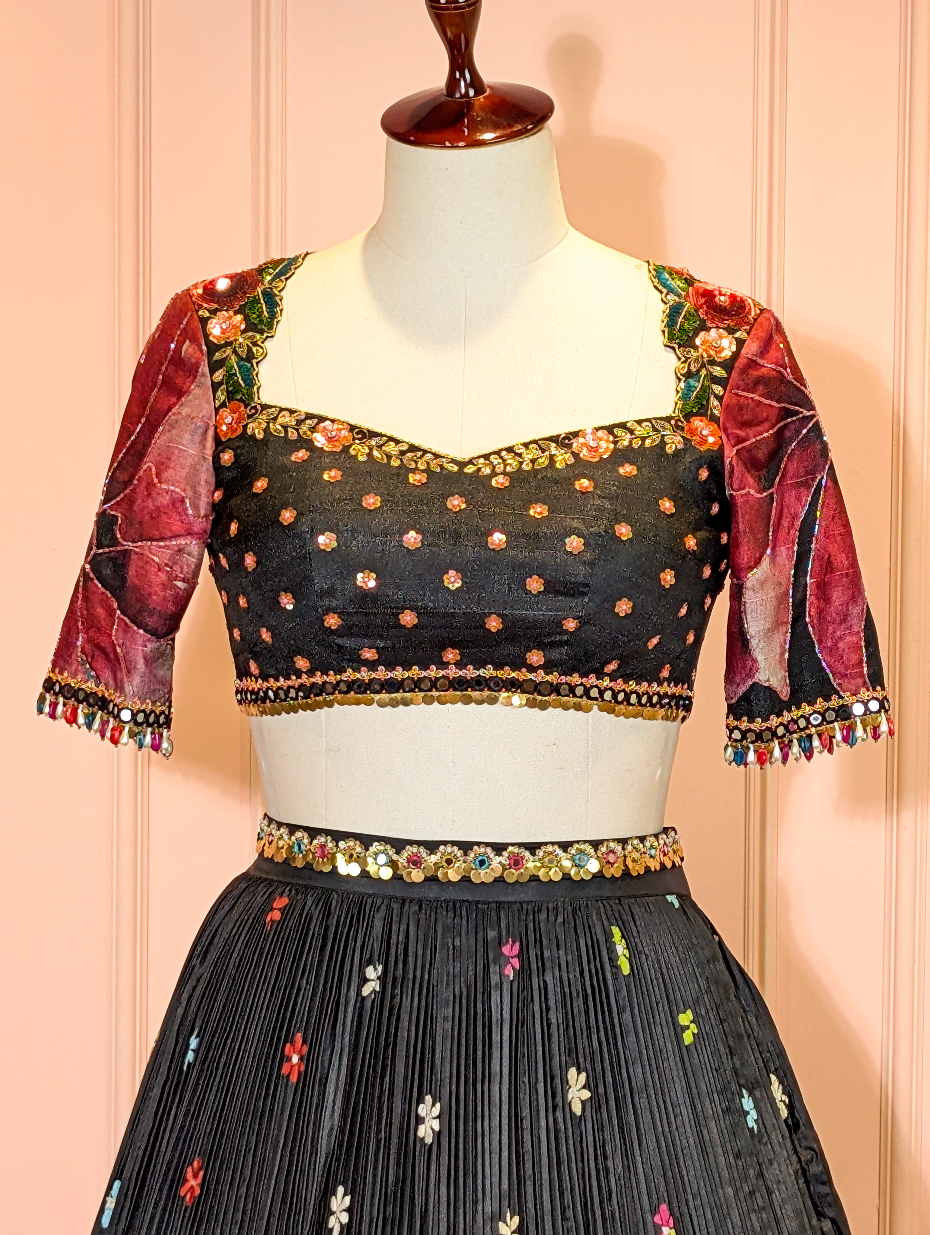 Black Kantha Embroidered Lehenga Set