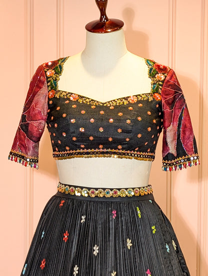 Black Kantha Embroidered Lehenga Set