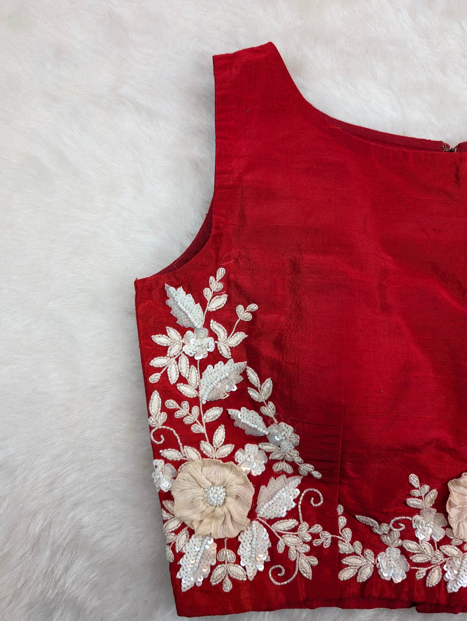 Red Embroidered Sleeveless Blouse