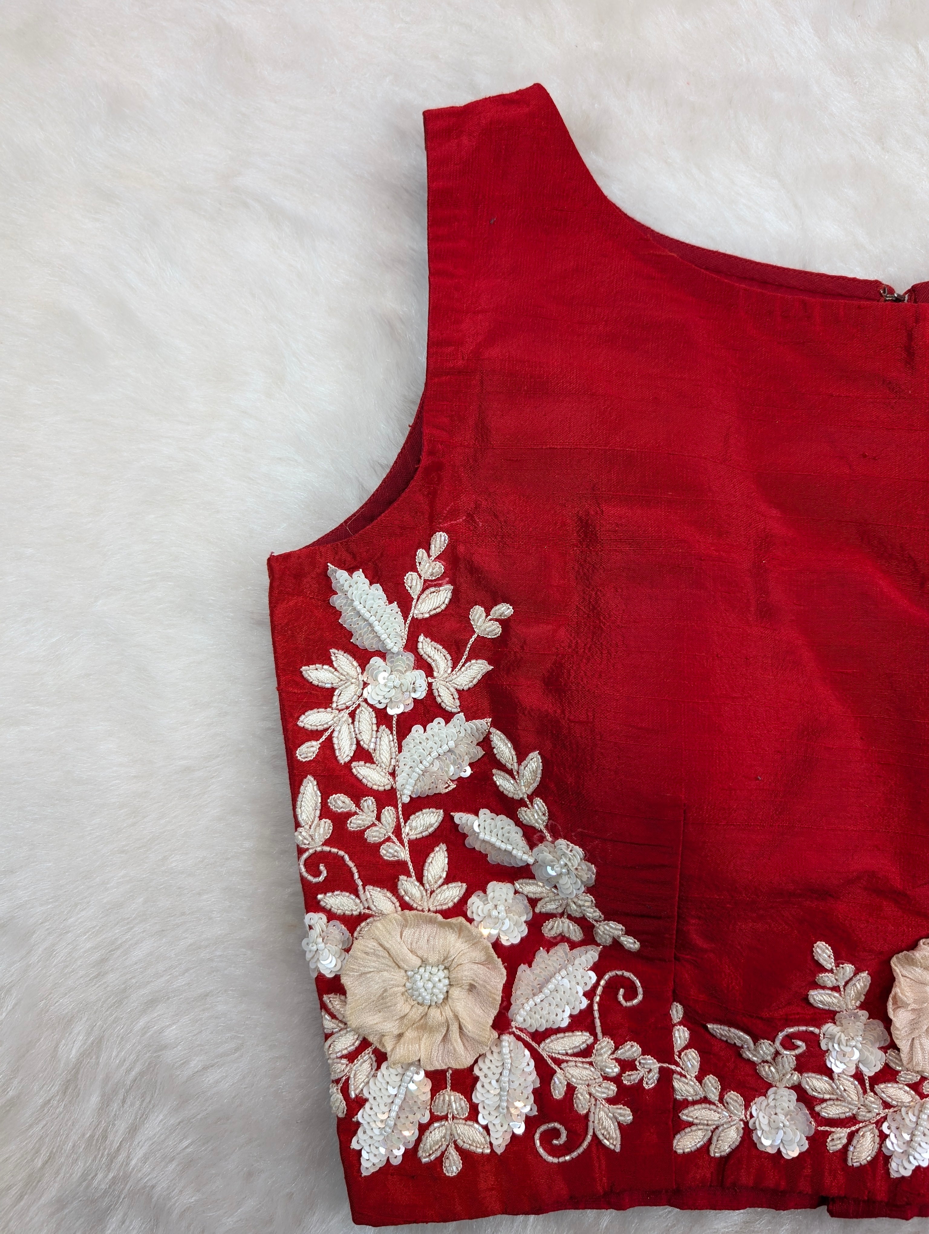 Red Embroidered Sleeveless Blouse