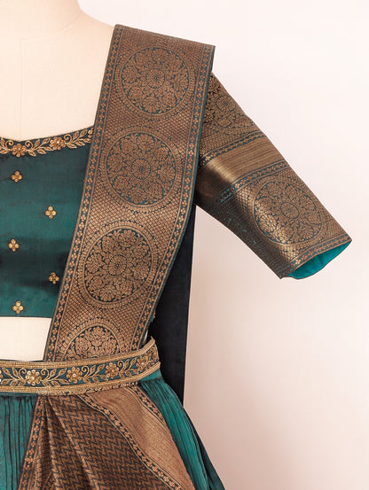 Teal Green Pre Draped Lehanga Set